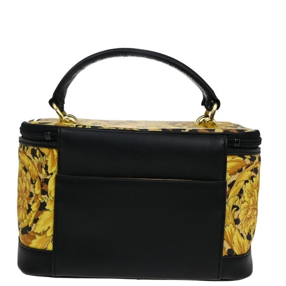 GIANNI VERSACE Logo Sun Vanity Hand Bag PVC Leather Black Gold - Picture 3 of 16